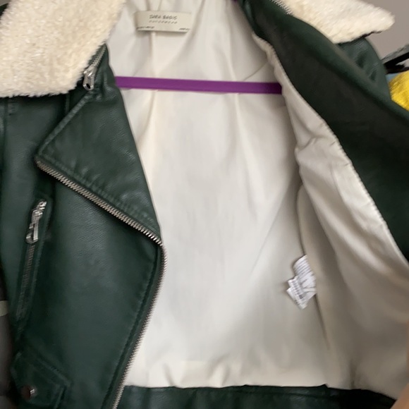 Zara Leather Green Jacket with removal Collar - Picture 8 of 16
